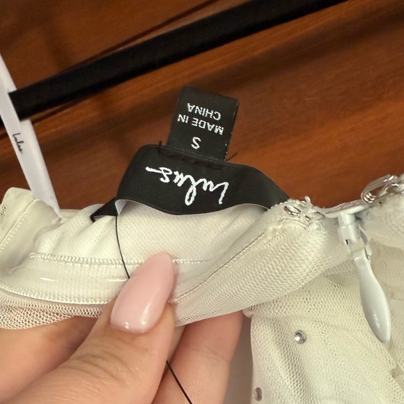 Lulus Sparkling Babe White Mesh Rhinestone Ruched Strapless Midi Dress - Picture 6 of 8